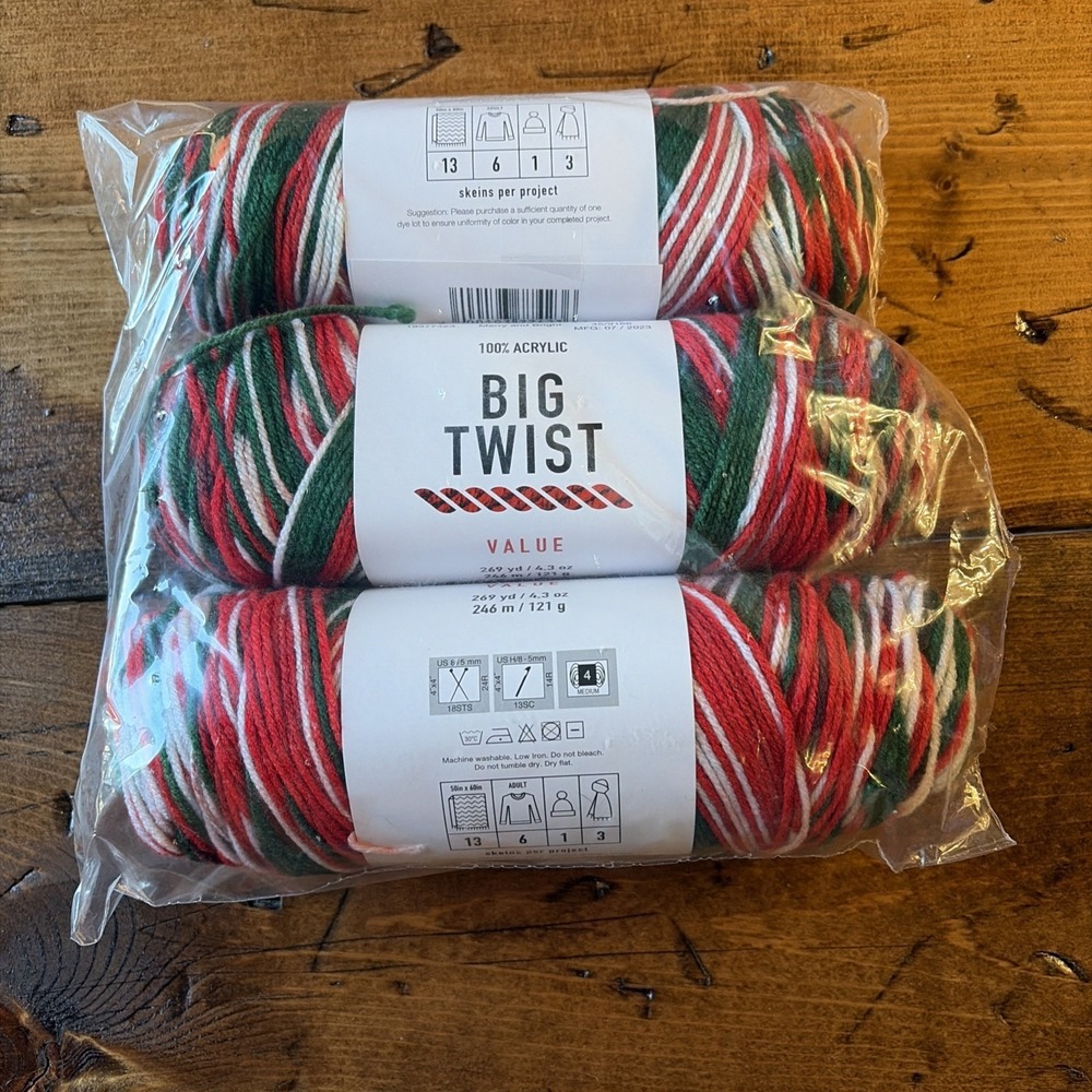 Deadstock Joann's Big Twist Christmas Merry And Bright Yarn 3 Skeins